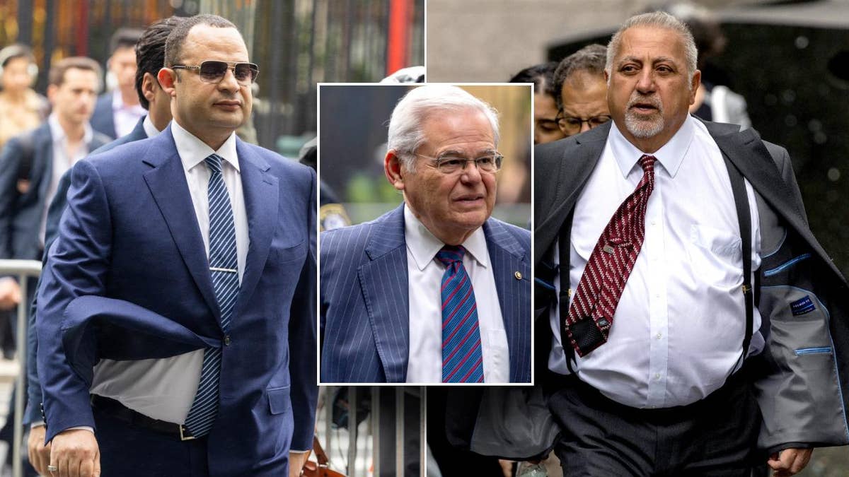 Collage of Sen. Bob Menendez middle, with co-defendants Wael Hana and Fred Daibes left and right respectively
