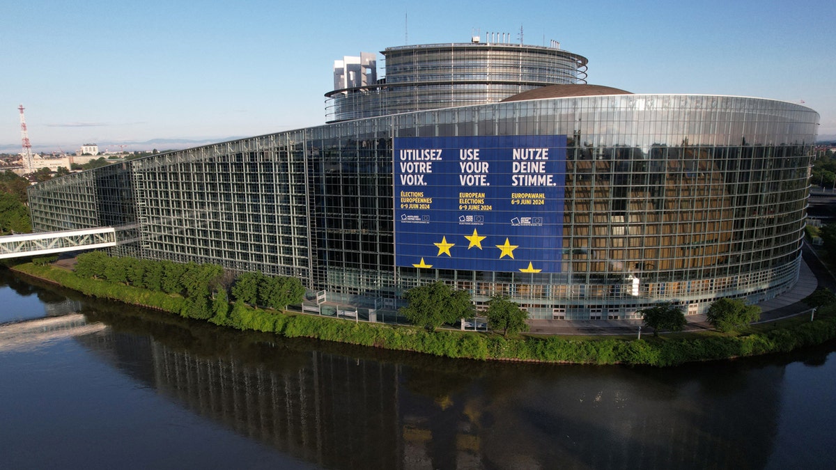 A drone view shows the European Parliament building in Strasbourg, France