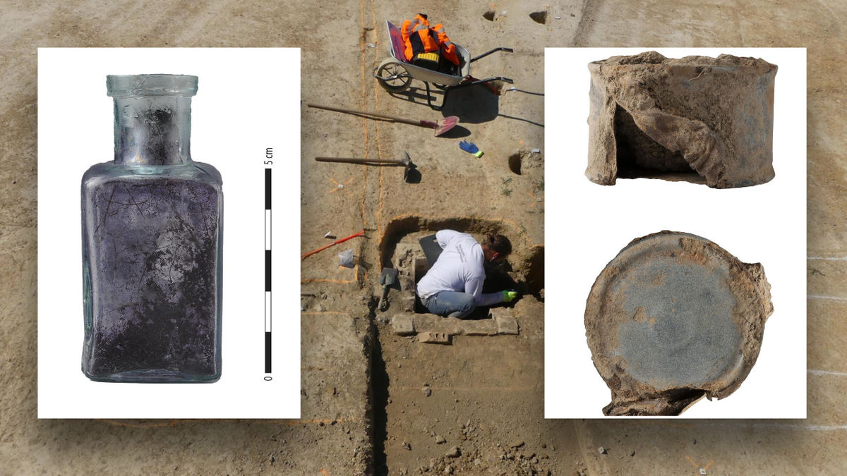 Recovered artifacts over dig site