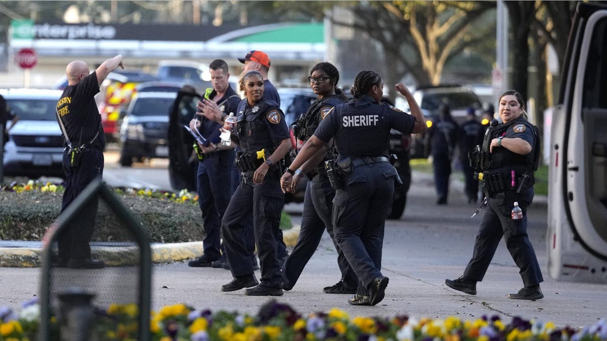 Harris County Sheriffs officers outside of Lakewood Church