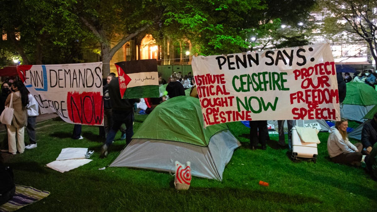 Anti-Israel students and faculty of Drexel University, Temple University and the University of Pennsylvania spend night where they erected an encampment. (Getty Images)