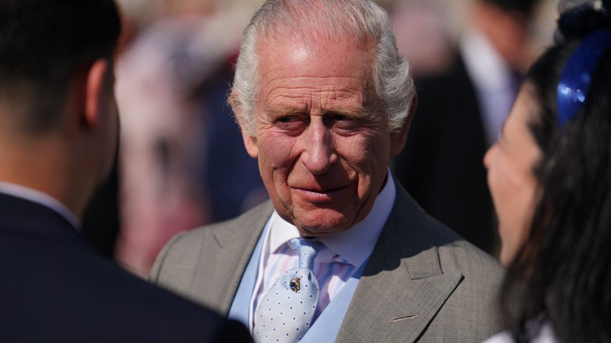 charles smiling slightly at garden party