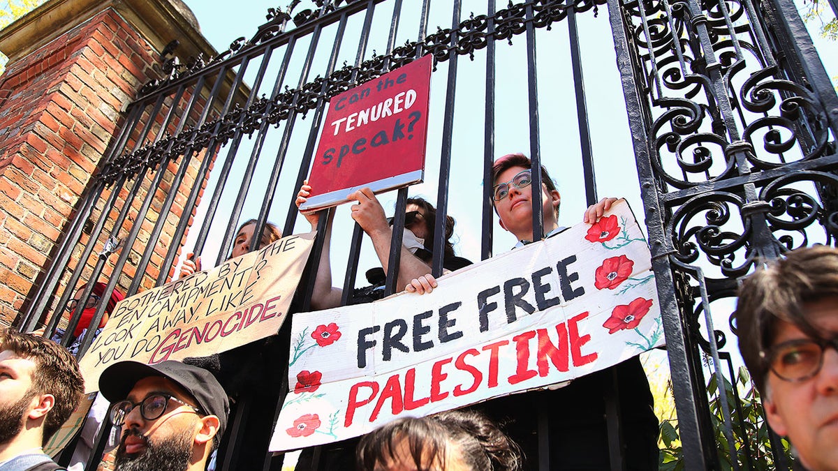 Anti-Israel protesters at Harvard gate