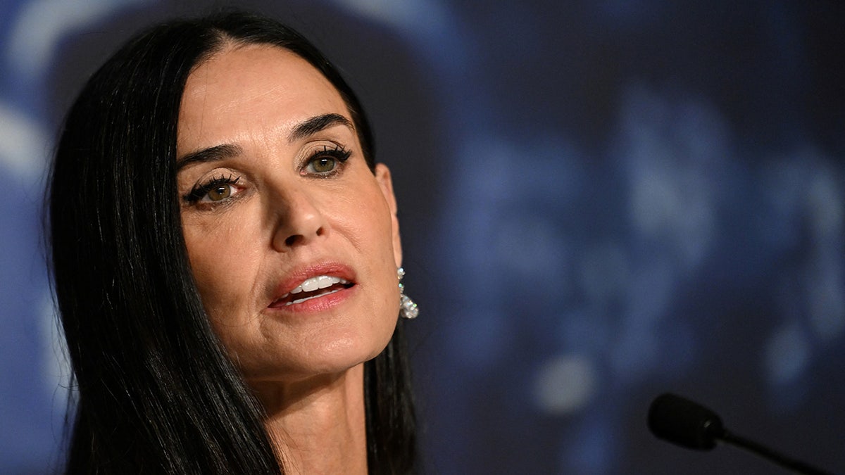 A close-up of Demi Moore speaking