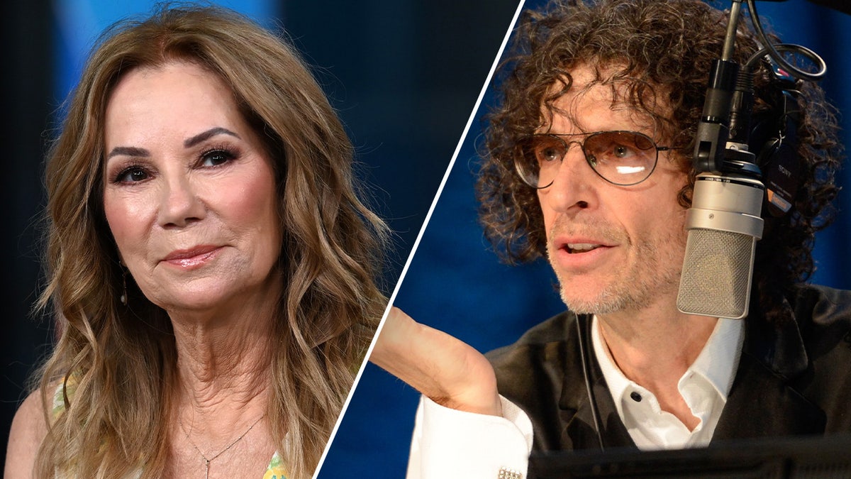 A split side-by-side image of Kathie Lee Gifford and Howard Stern