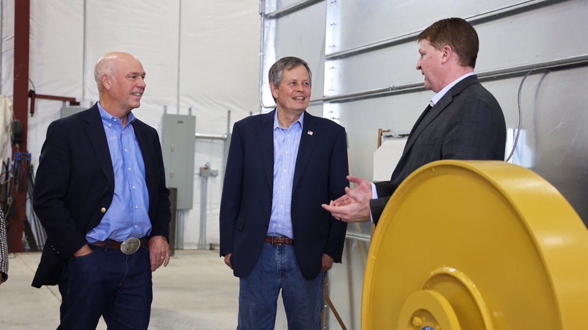 Business owner, right, meets with Gov. Greg Gianforte, left, and Sen. Steve Daines, right