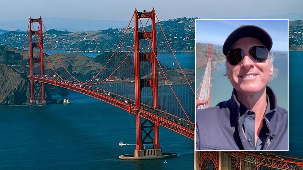 California Gov. Gavin Newsom connected  apical  of Golden Gate Bridge