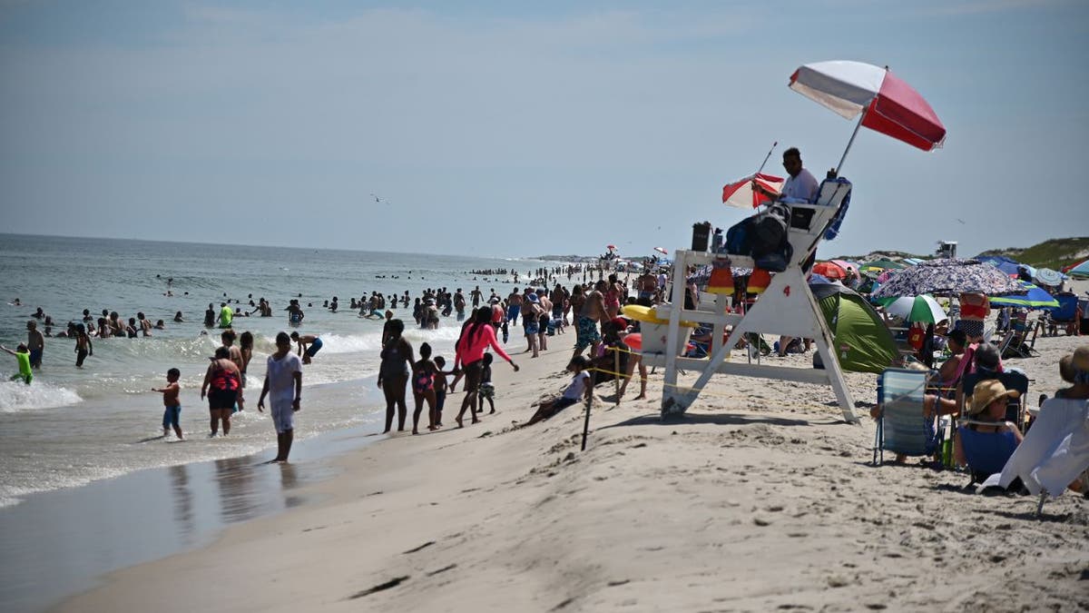 Lifeguard watches over beachgoers in New Jersey