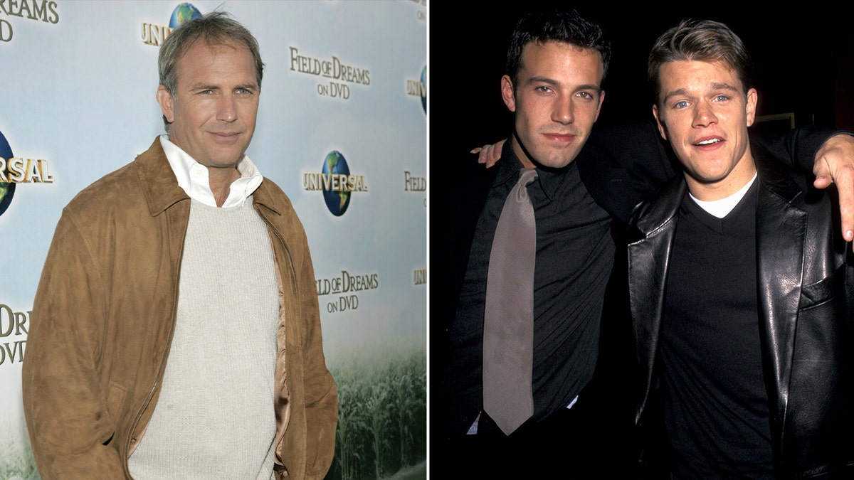 side by side photos of Kevin Costner and Ben Affleck and Matt Damon