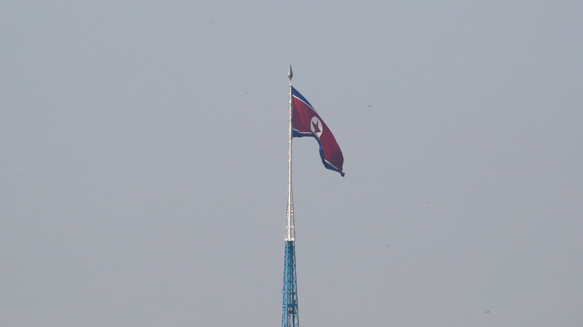 A North Korean flag flutters on top of the 160-metre tall tower at North Korea's propaganda village of Gijungdong, in this picture taken from Tae Sung freedom village near the Military Demarcation Line (MDL), inside the demilitarised zone separating the two Koreas, in Paju, South Korea.