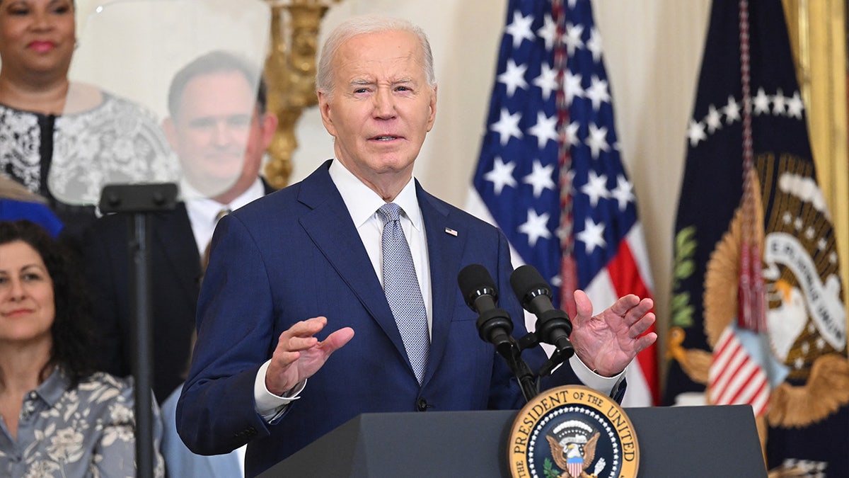 US President Joe Biden speaking astatine  an event