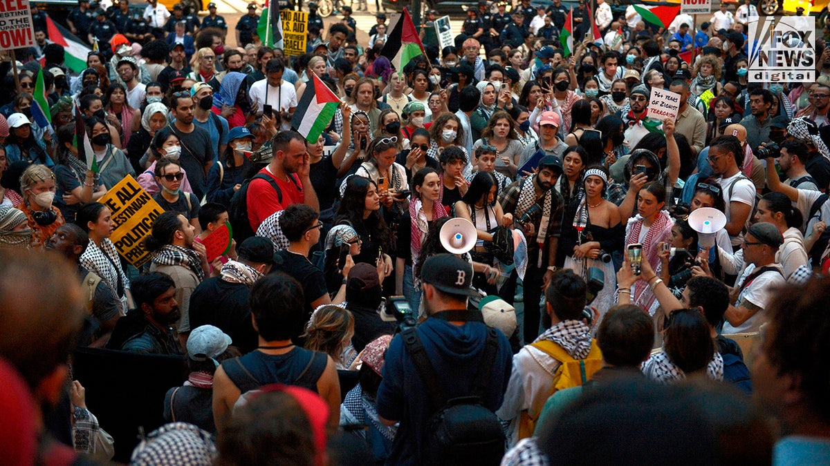 Anti-Israel protesters demonstrate outside the New York Public Library