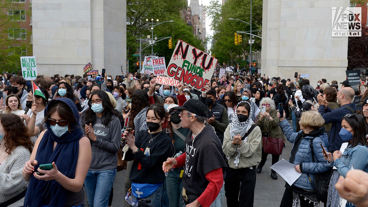 Anti-Israel protesters gather in Washington Square Park in New York City