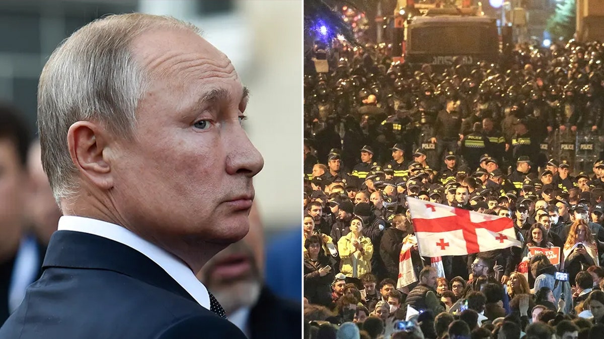 روسی صدر ولادیمیر پوتن کی تقسیم شدہ تصویر، بڑے پیمانے پر احتجاج