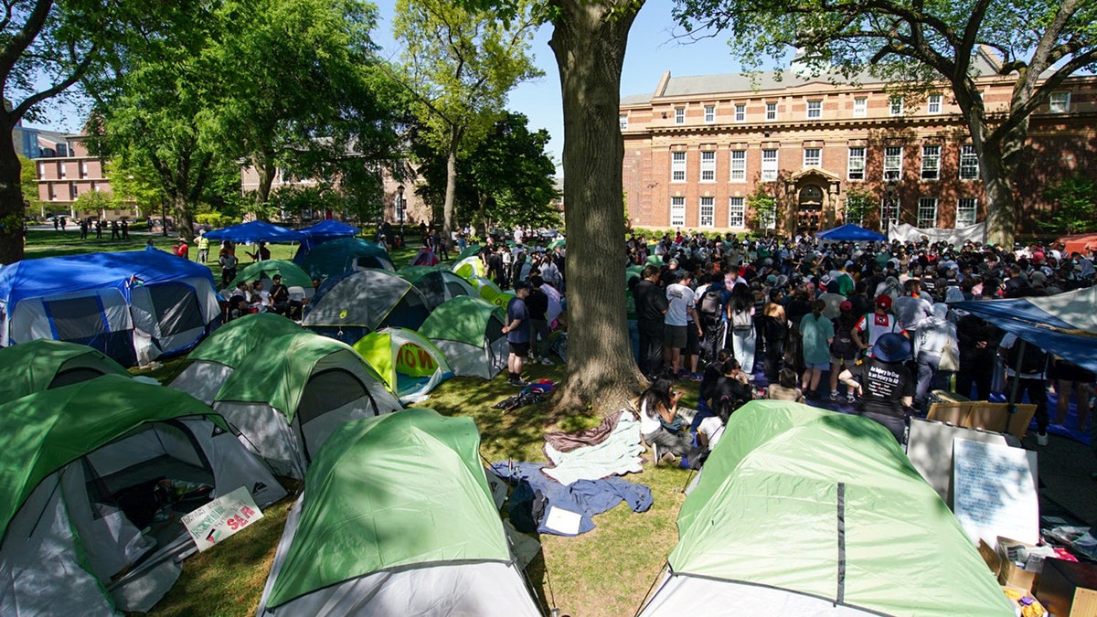 Rutgers students counter anti-Israel agitators on campus by waving American flag, chanting 'USA! USA!'  at george magazine