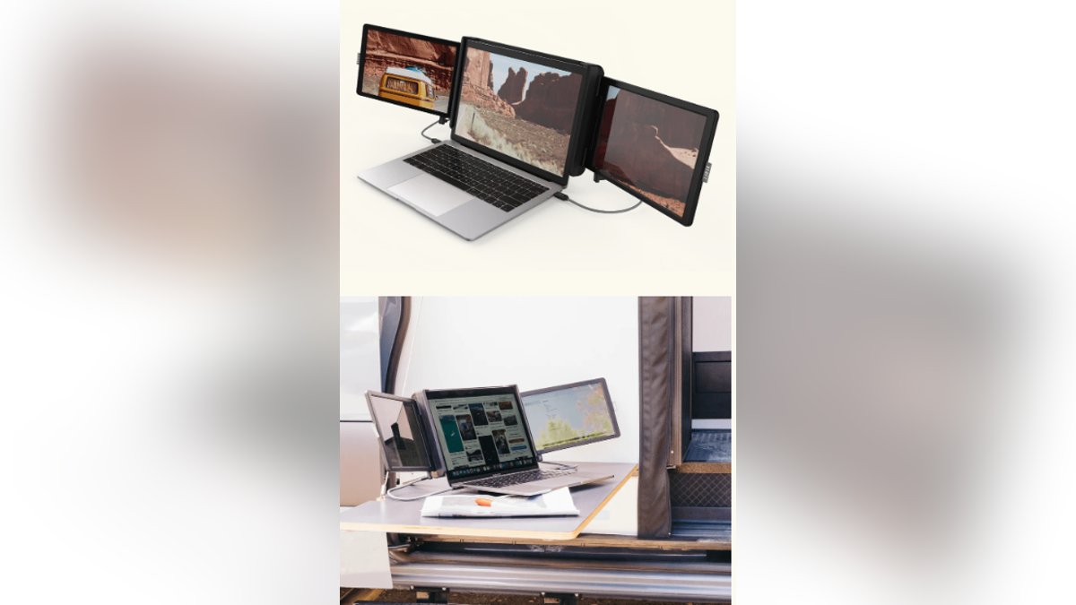 Give your dad a few more screens for his laptop. 