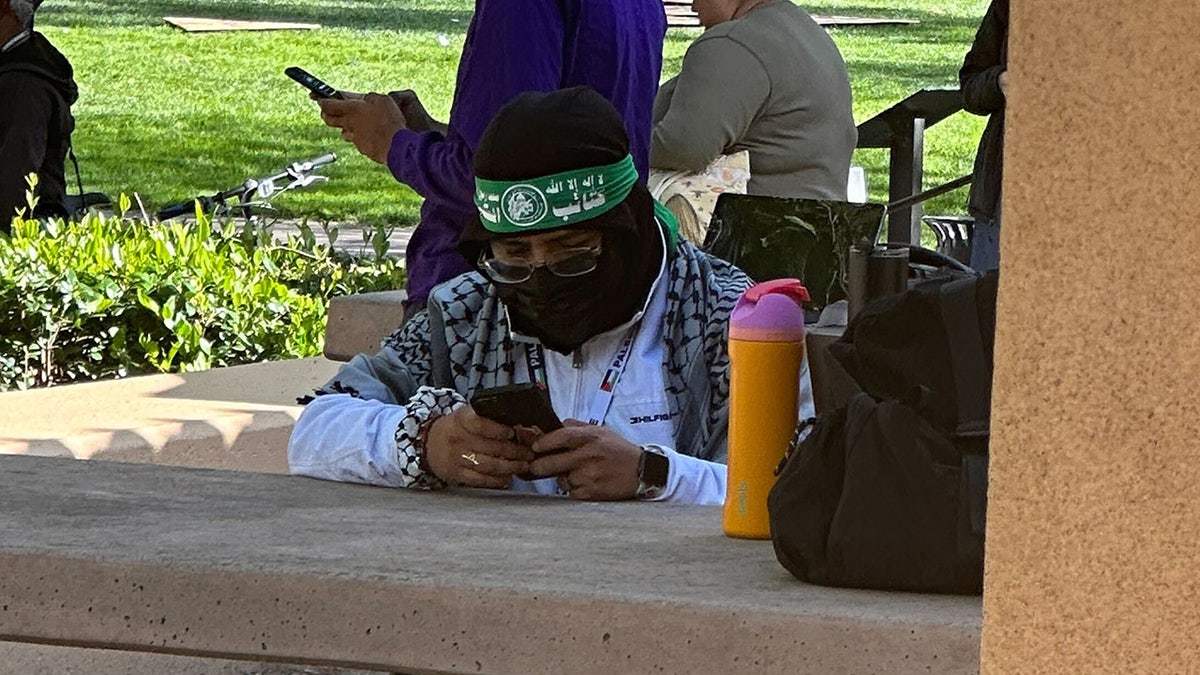 An anti-Israel agitator on Stanford University’s campus