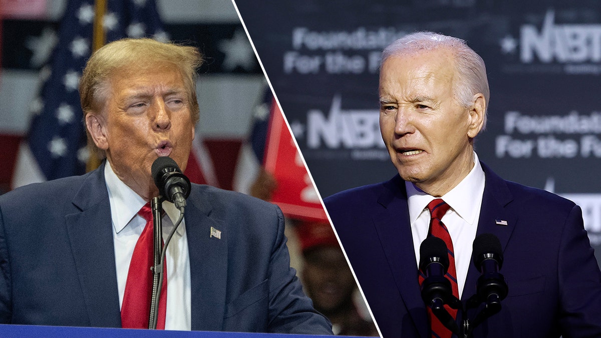 l-r split: Donald Trump and Joe Biden
