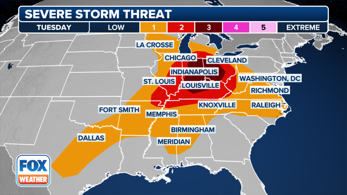 FOX Weather graphic, severe outlook for Tuesday, May 7