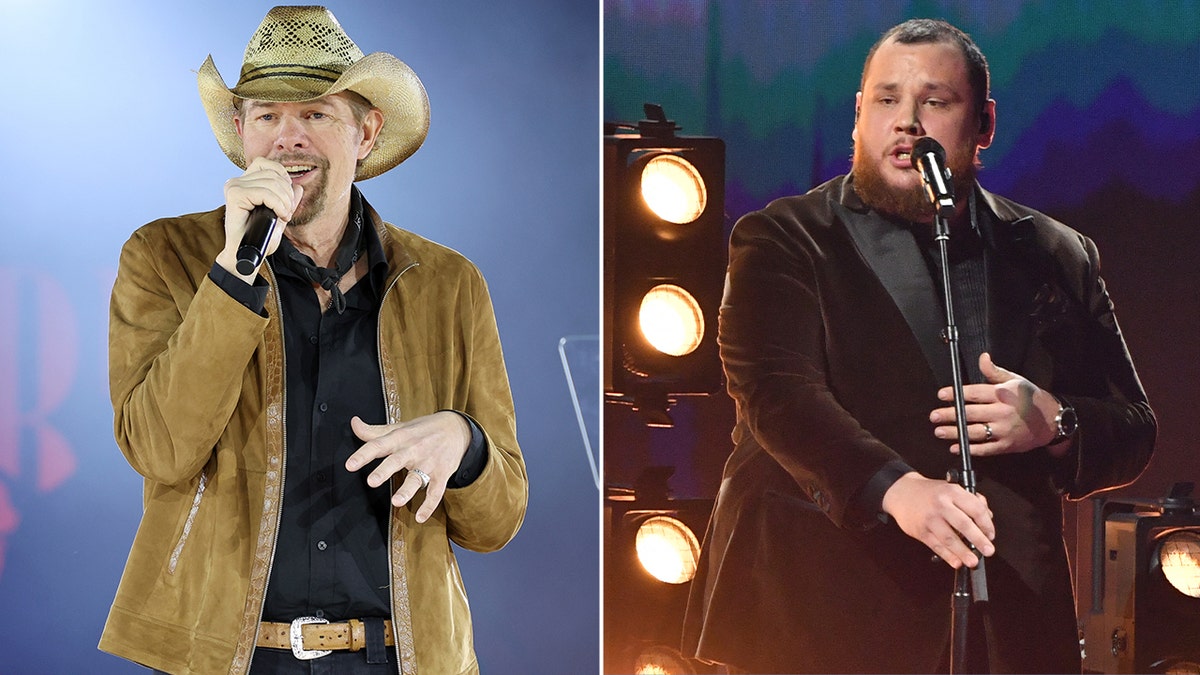 Side by side photos of Toby Keith and Luke Combs