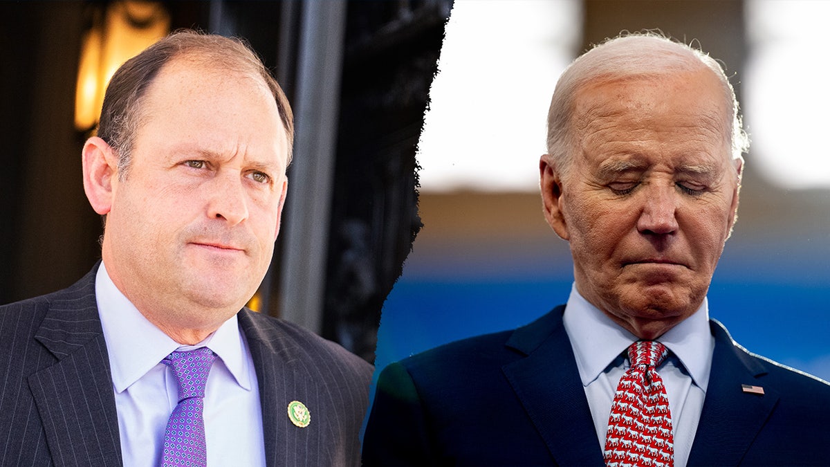 A split image of Rep. Andy Barr and President Biden