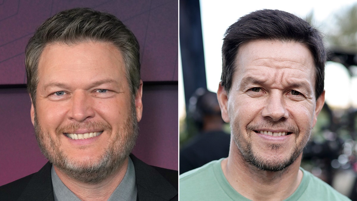 Blake Shelton (L) bid during the auction at the Keep Memory Alive’s 27th Annual Power of Love Gala in Las Vegas, winning himself a role in a future Mark Wahlberg (R) film. PHOTO: GETTY 