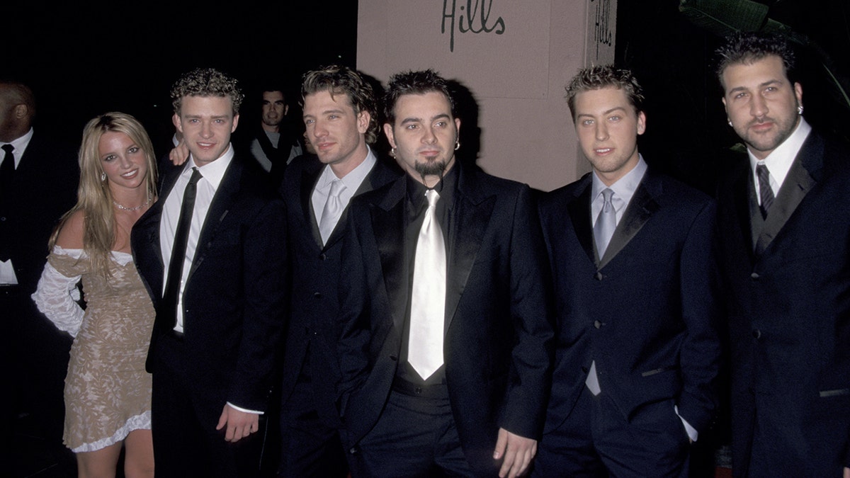Britney Spears, Justin Timberlake, Joey Fatone Jr, Lance Bass, Chris Kirkpatrick, and JC Chasez at the Beverly Hills Hotel