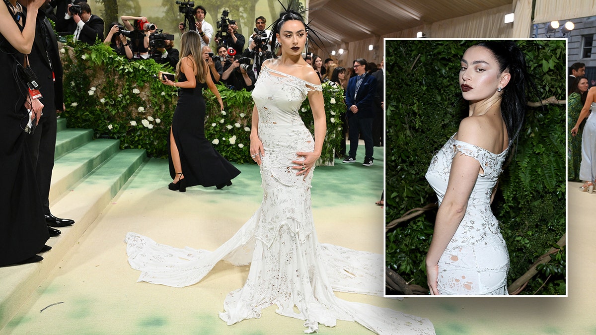 Charli XCX wearing gown made of vintage tees at the 2024 Met Gala