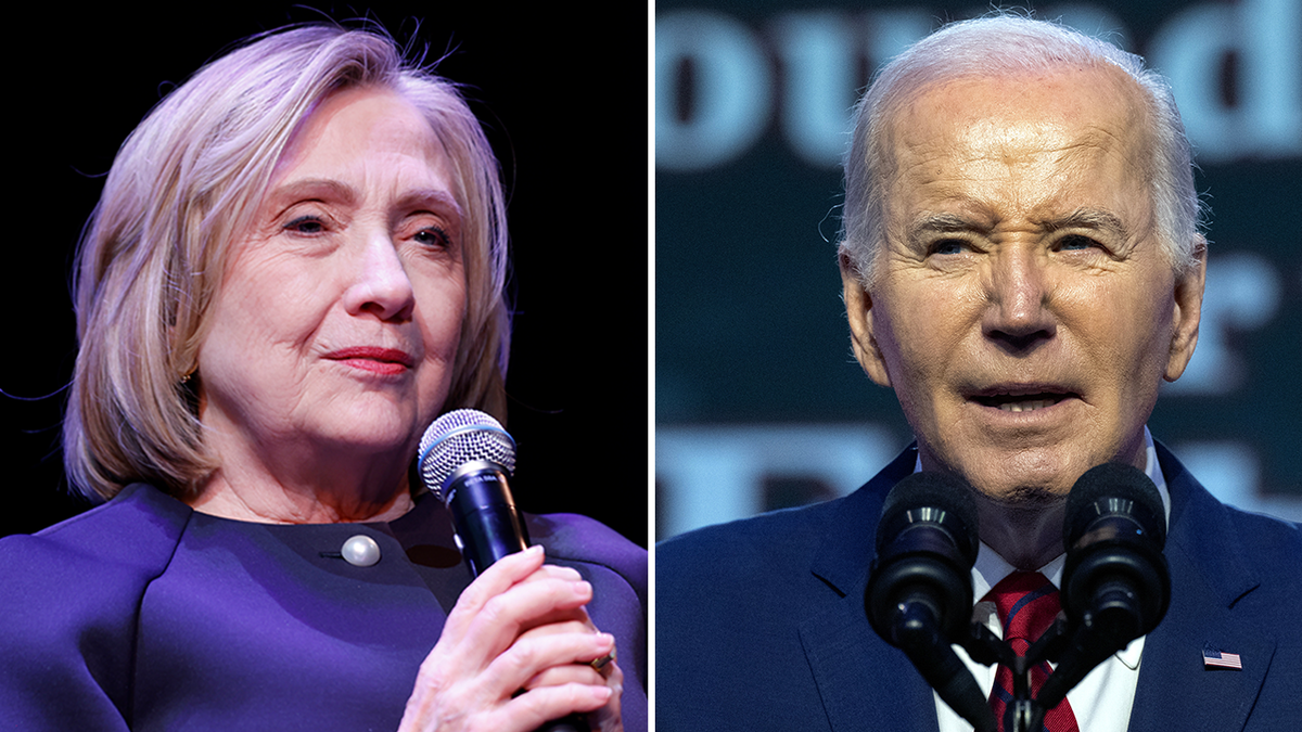 closeup photos of Hillary Clinton, left and Joe Biden, right