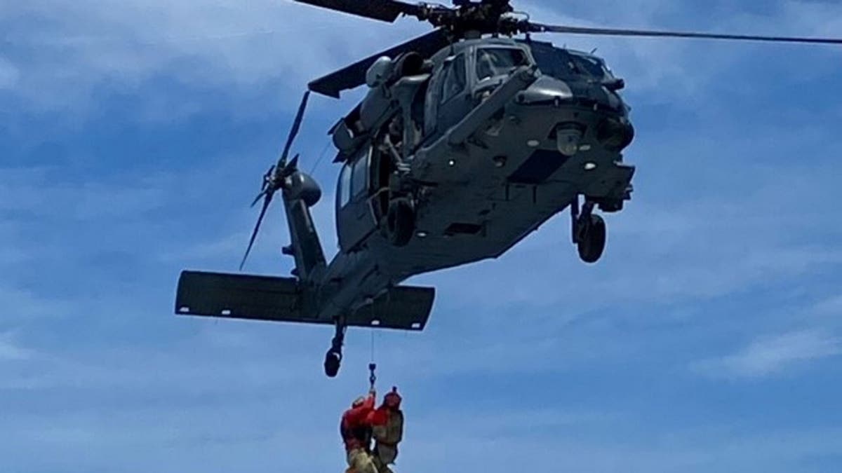 Aiden and his mother, Angela Bridges, were hoisted into the U.S. Air Force 920th Rescue Wing's helicopter from the deck of the Carnival Venezia. 