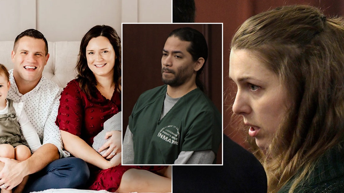 A shared picture of Jared and Kirsten Bridegan (left), Shanna Garder in court (right) and Mario Fernandez Saldano in court (right)