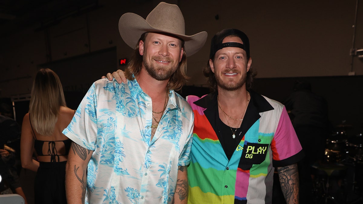 Brian Kelley and Tyler Hubbard backstage at the iHeartRadio Music Festival in 2021
