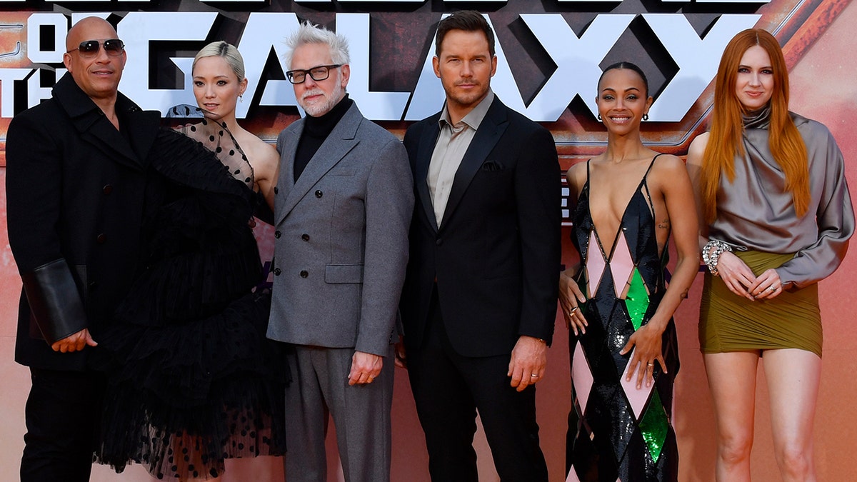 The cast and director of "Guardians of the Galaxy Vol. 3" at the premiere
