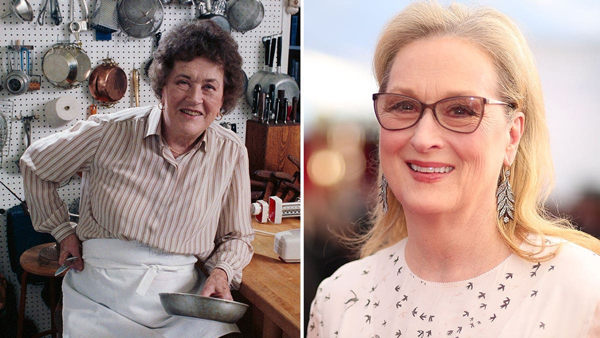 Julia Child, Meryl Streep split image