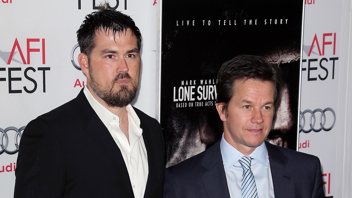 Marcus Luttrell and Mark Wahlberg at "Lone Survivor" event