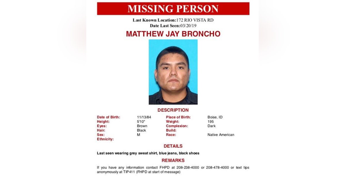 Matthew Broncho missing personification flyer