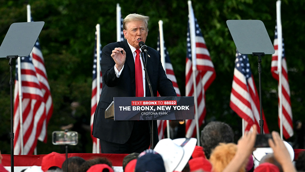 Former US President and Republican presidential candidate Donald Trump speaks during a campaign rally in the South Bronx in New York City on May 23, 2024. (Photo by Jim WATSON / AFP) (Photo by JIM WATSON/AFP via Getty Images)