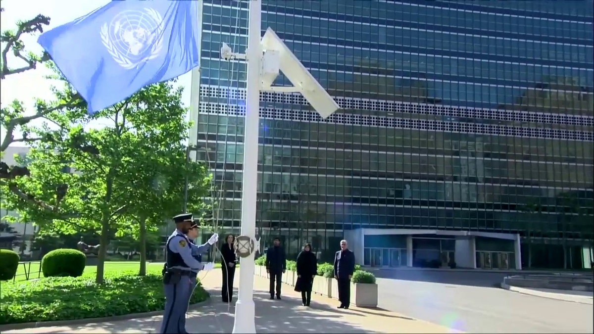 United Nations flag lowered