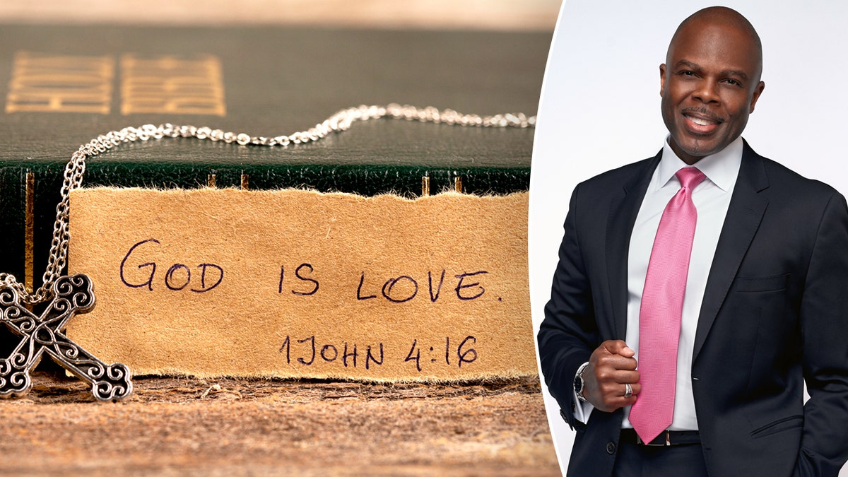 "God is Love 1 John 4:16" split with a picture of Pastor James Ward