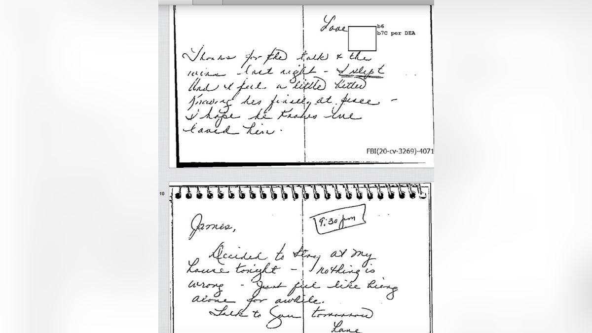 Many of the letters in the steno notebook were signed "love" with a redacted name. 