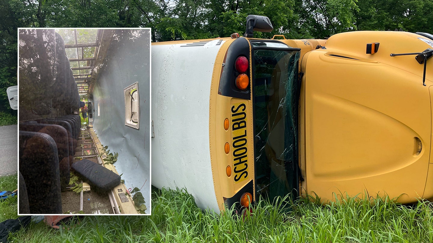 School bus flips over with 23 children inside