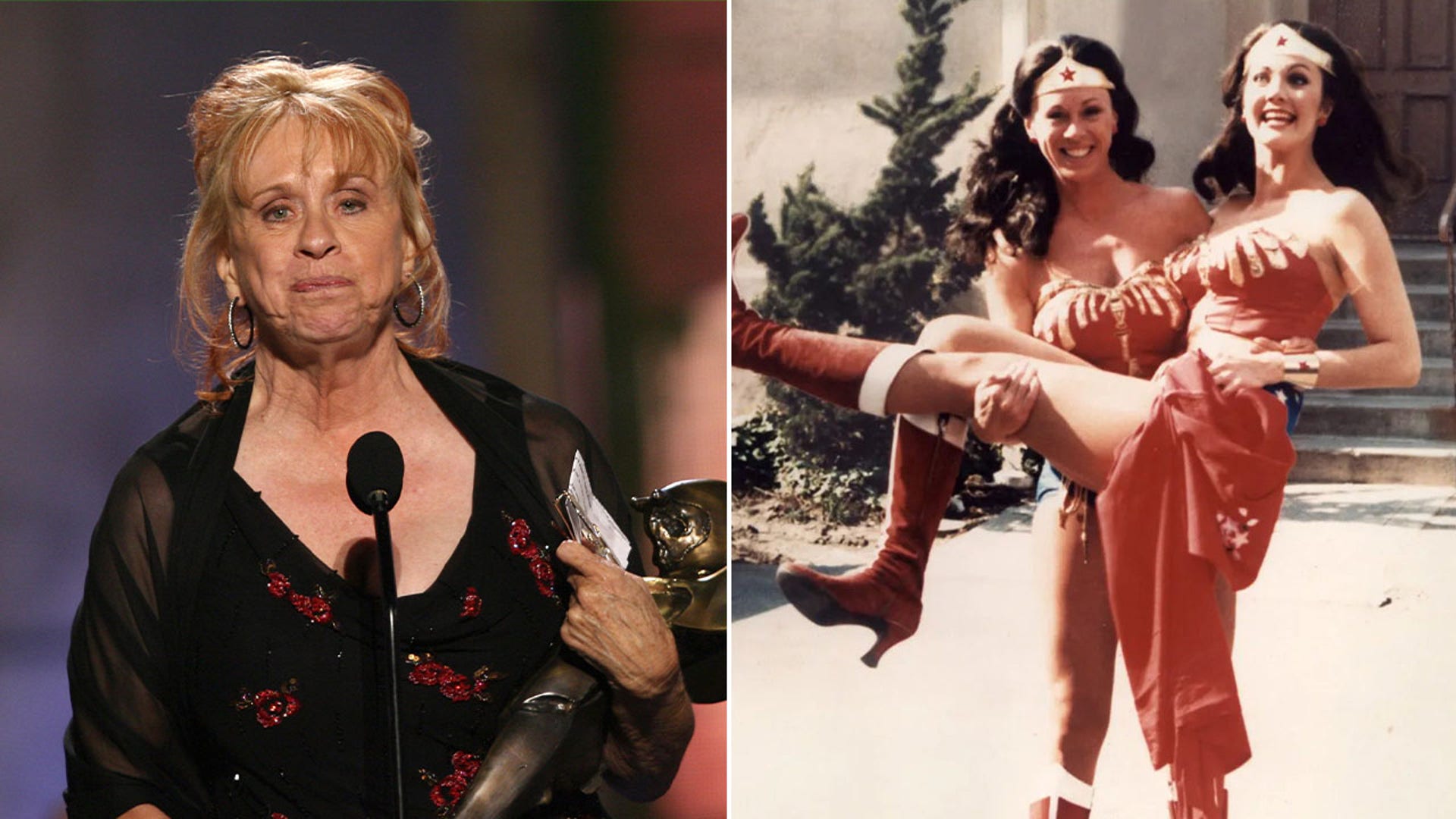 Jeannie Epper recent photo split with an old photo of her with Lynda Carter