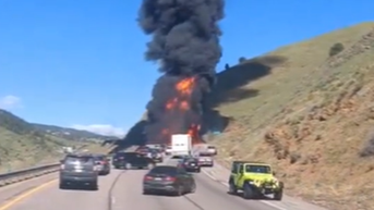 Tanker truck bursts into flames, killing one person, forcing highway closure