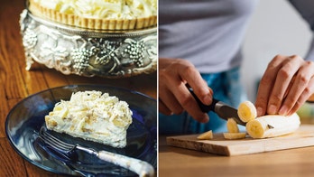 White chocolate banana cream pie is infused with a shot of banana liqueur — and nostalgia!