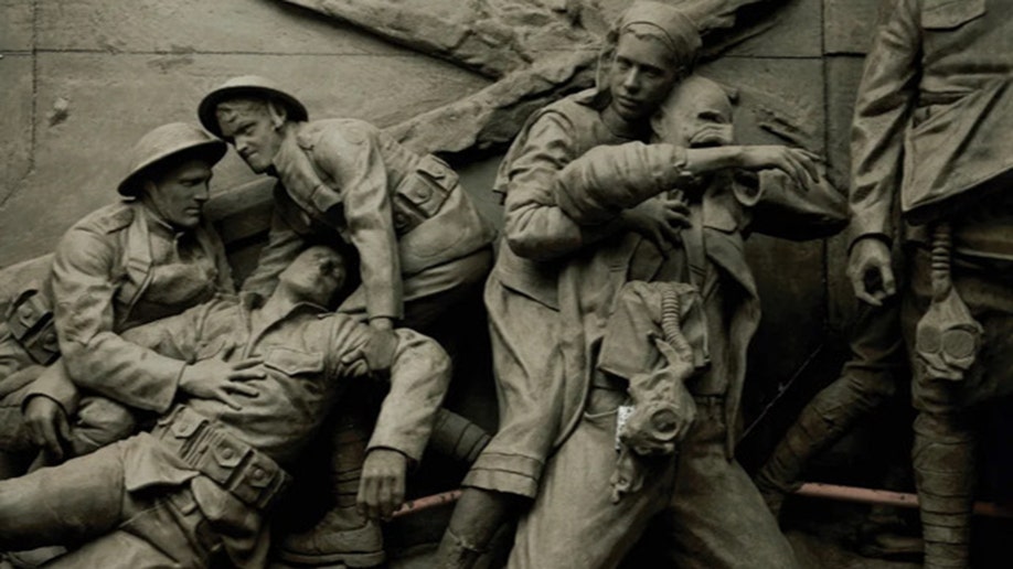 WWI memorial soldiers in battle sculpted