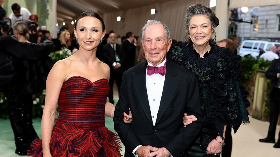 Mike Bloomberg at the Met Gala 2024 red carpet with his daughter and a friend.