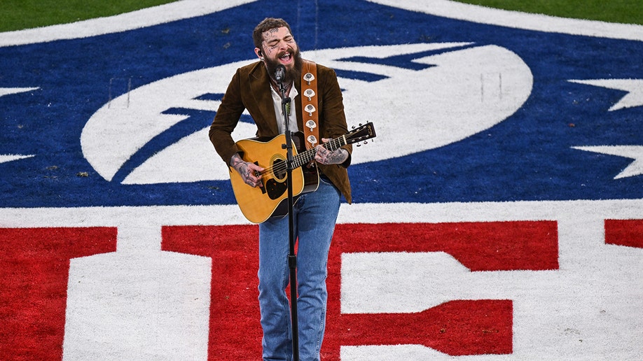Post Malone singing at the Super Bowl