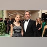 Jerry Seinfeld and his wife Jessica Seinfeld at the Met Gala 2024 red carpet in a black suit and black and white dress.