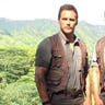 chris pratt with tony mcfarr while shooting jurassic world