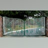 A green gate with music notes guards the driveway leading to Graceland.